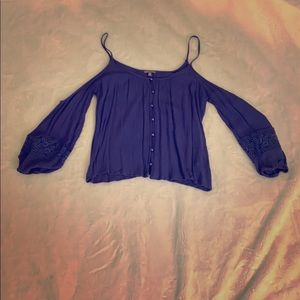 Blue button down top